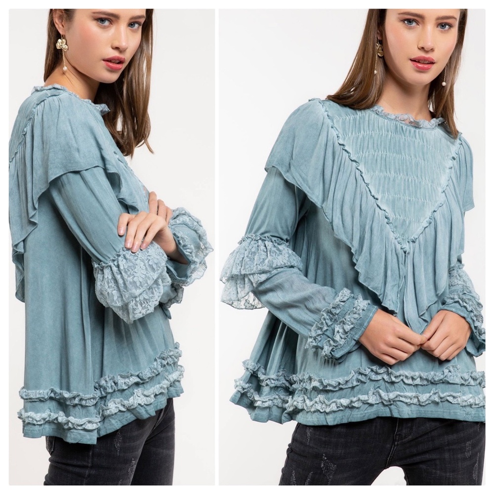 POL Vikki Blue Sage Flowy Top - Picture 9 of 16